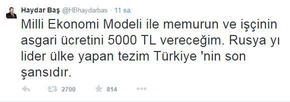 Haydar Baş seçilirse asgari ücreti 5 bin TL yapacak