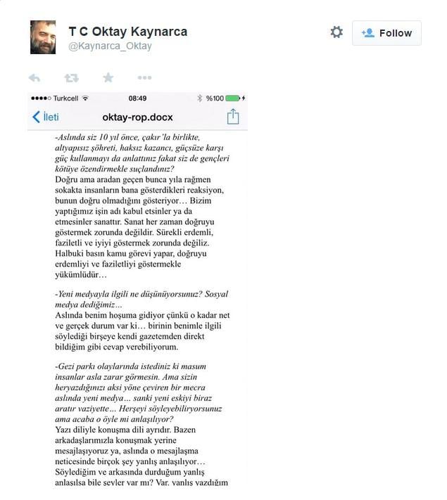 Oktay Kaynarca o röportajı yalanladı