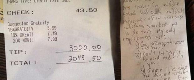 New York'ta bir kişi garsona 3 bin dolar bahşiş bıraktı