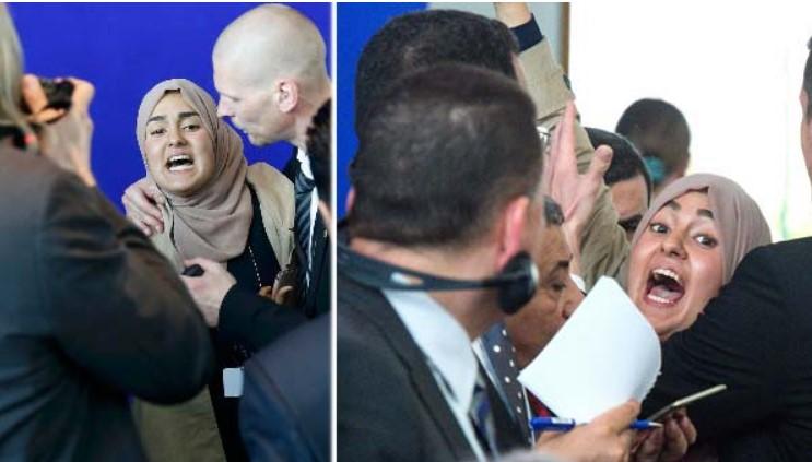 Sisi basın toplantısında protesto edildi