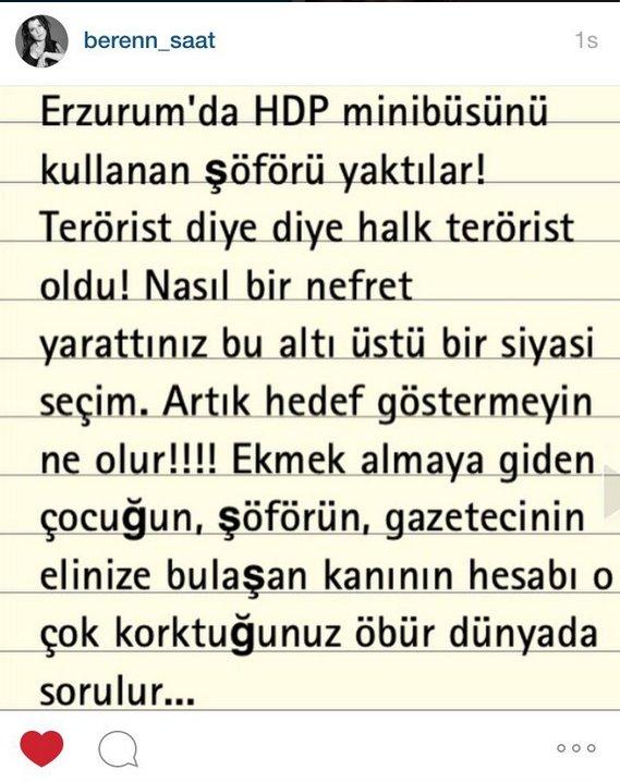 Beren Saat HDP'yle ilgili tweet attı sonra sildi