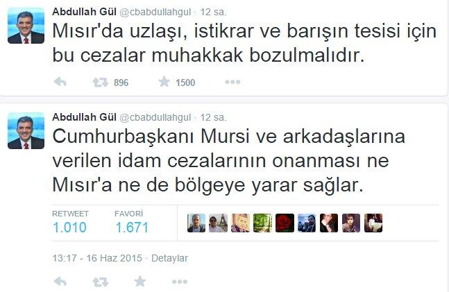 Abdullah Gül Mursi'ye idam kararına tepki gösterdi