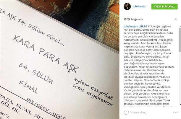 Tuba Büyüküstün'den veda mesajı