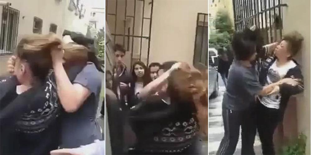 Kavga eden kızlara teyzeden uyarı: Kız arabaya vurma İZLE