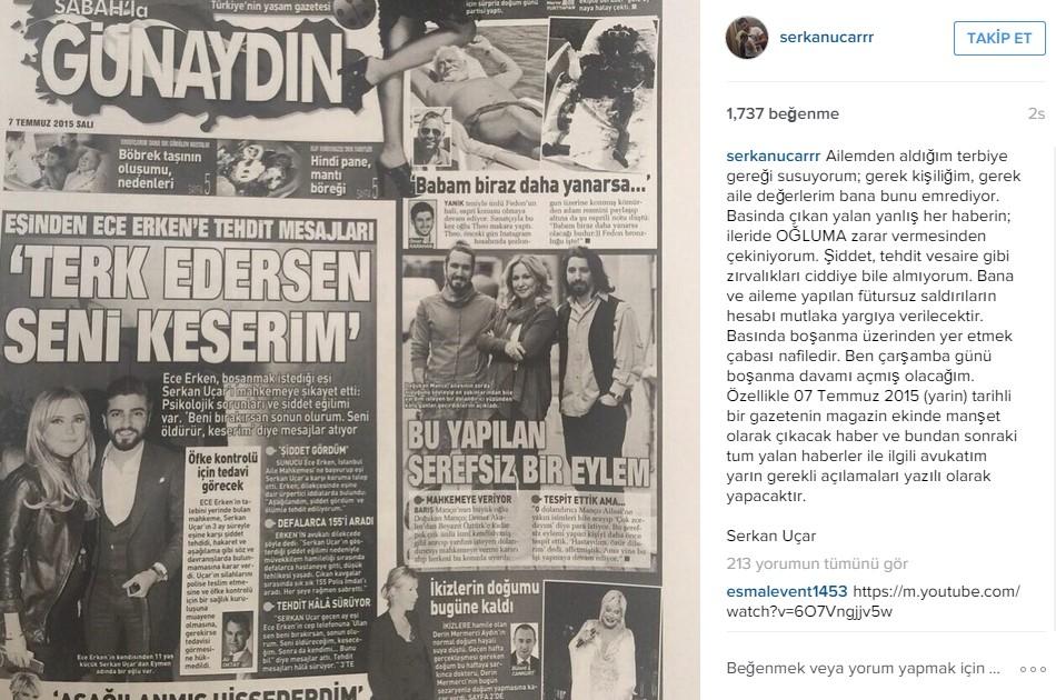 Serkan Uçar'dan boşanma haberlerine tepki