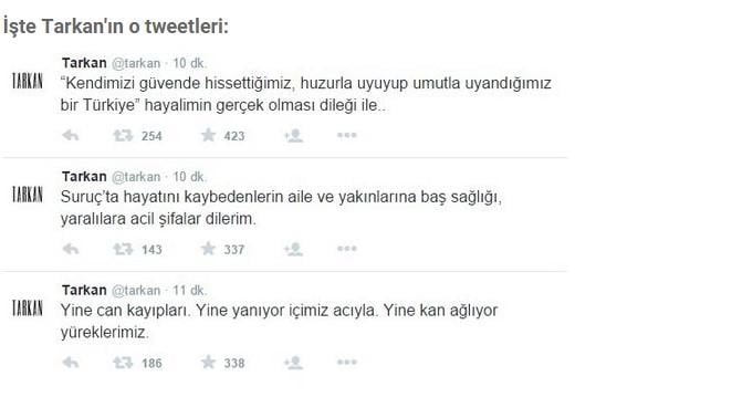 Tarkan Suruç katliamına tepkisiz kalmadı