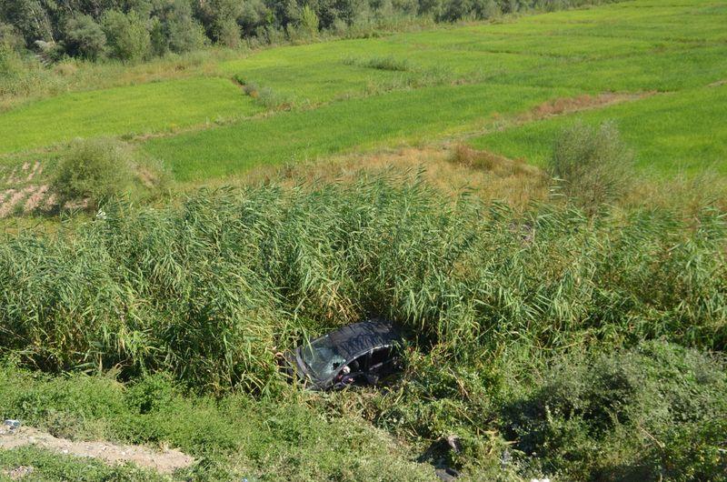 Otomobil pirinç tarlasına uçtu: 2 yaralı