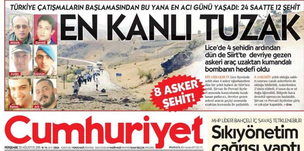 Cumhuriyet Siirt saldırısında PKK'yı yazamadı