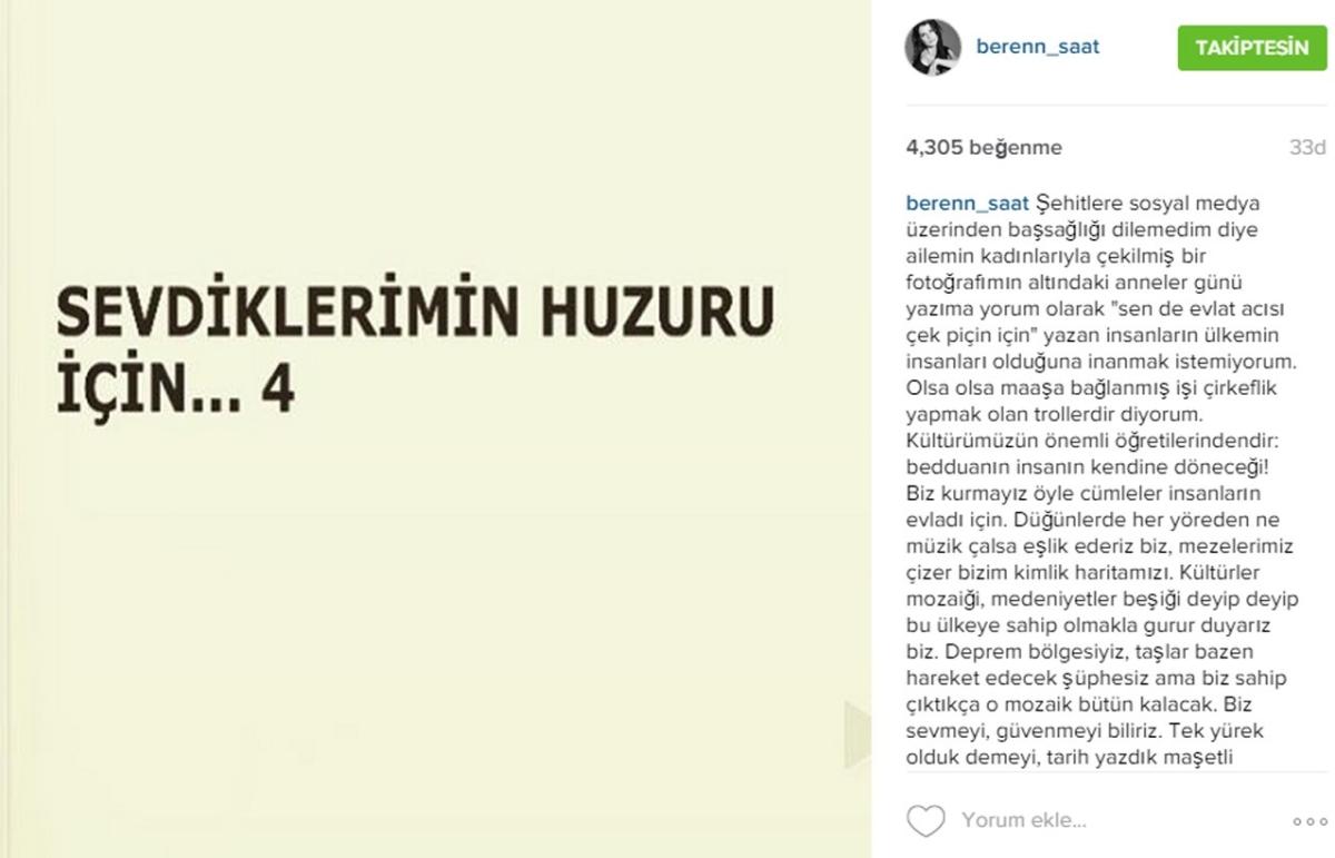 Beren Saat terör için kendini eleştirenleri topa tuttu