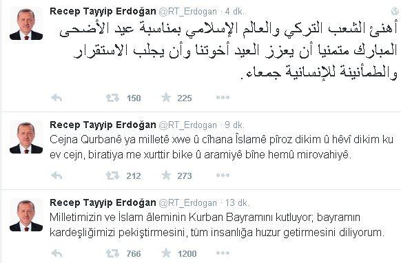 Erdoğan Kürtçe Bayram tweeti attı