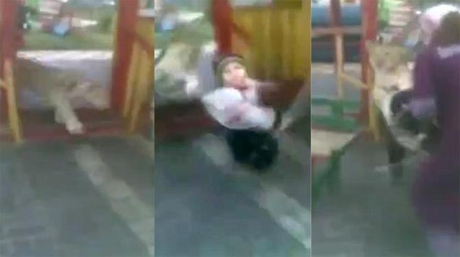 Parkta oynayan çocuğa aslan saldırdı İZLE