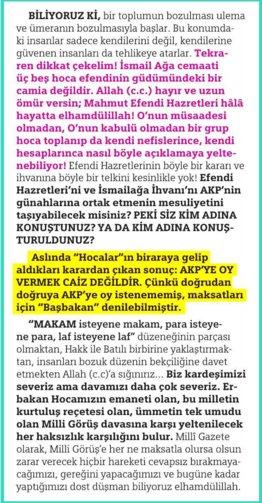 İsmailağa Cemaati'nin kararı Milli Gazete'yi kızdırdı