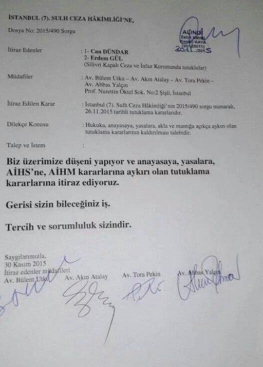 Can Dündar'ın avukatından tutukluluğa itiraz