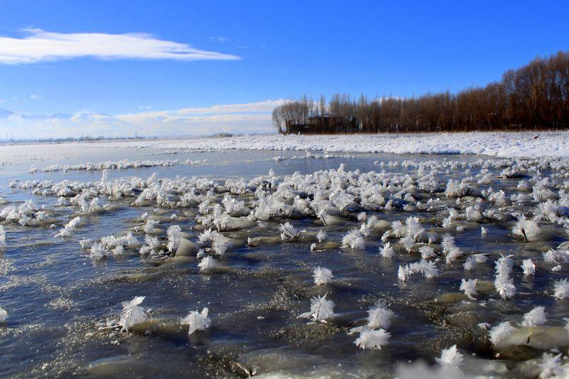 Erzurum'da soğuktan gölet ve dereler dondu