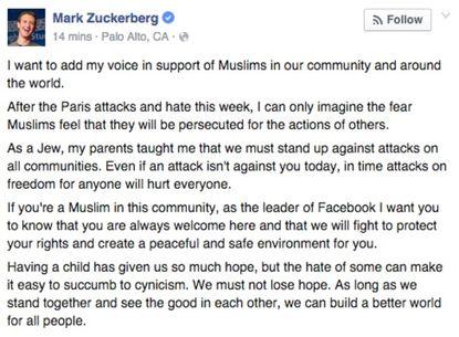 Facebook'un kurucusu Zuckerberg'den Müslümanlara destek