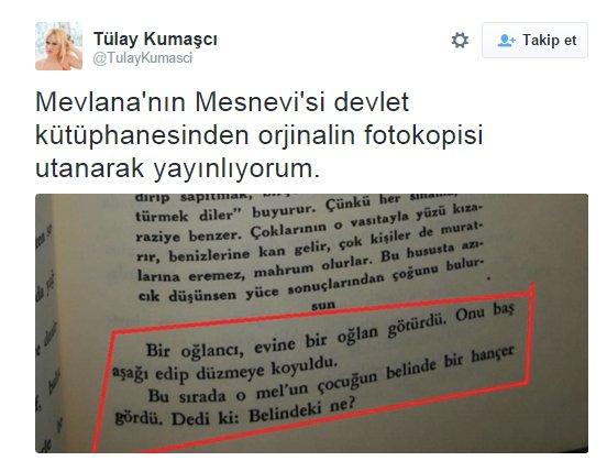 Kedicik Tülay Kumaşçı Mevlana'ya hakaret etti