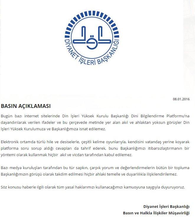 Diyanet'ten tepki çeken soru ve cevap hakkında açıklama