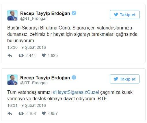 Cumhurbaşkanı Erdoğan'dan 'sigarayı bırakın' tweet'leri