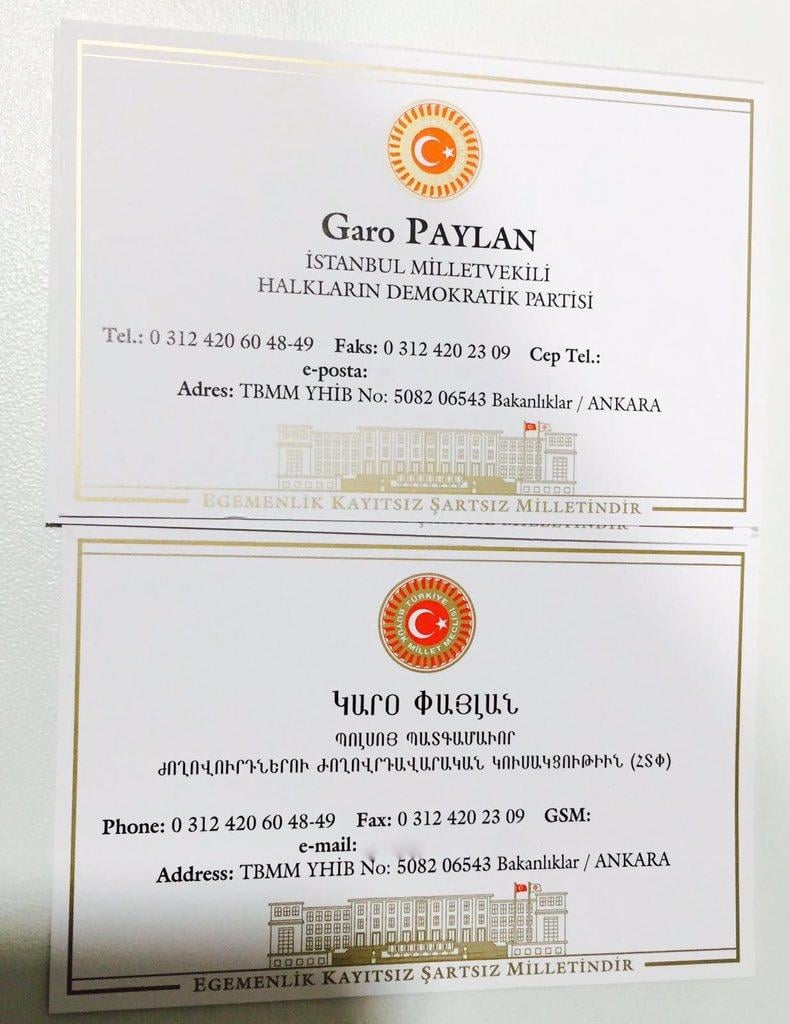 Meclis'ten Garo paylan için Ermenice kartvizit