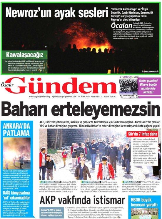 Özgür Gündem'in katliam sevinci