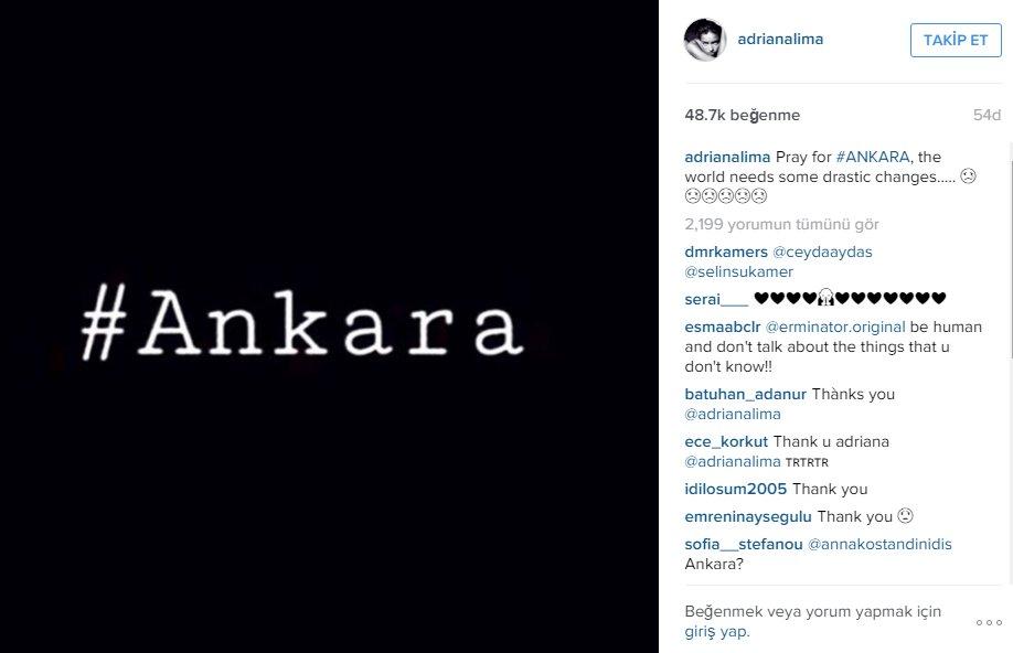 Adriana Lima'dan Ankara paylaşımı