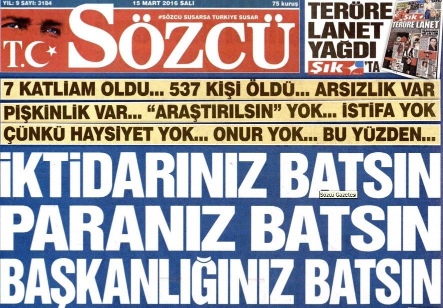 Sözcü, PKK'nın gazetesiyle aynı manşeti attı