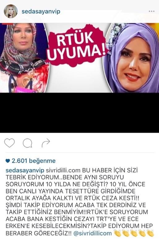 Seda Sayan'dan RTÜK tepkisi
