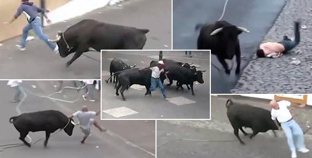 Boğanın gazabına uğrayanlar canını zor kurtardı