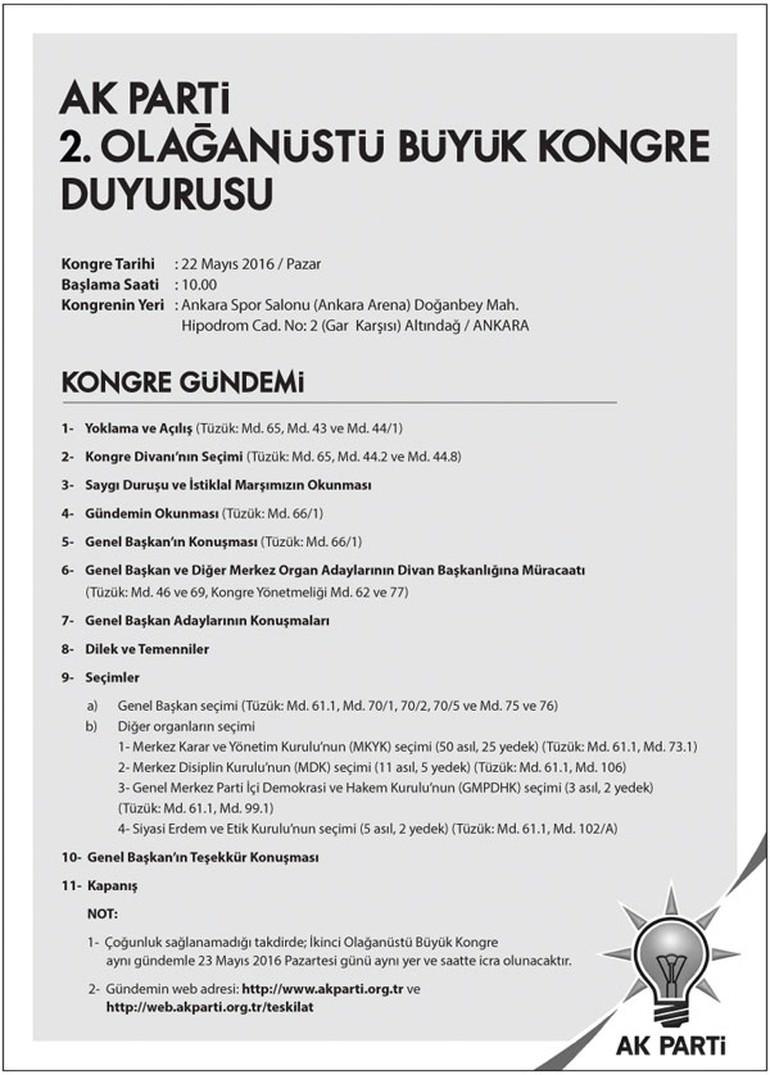 AK Parti kongresi 22 Mayıs'ta yapılacak