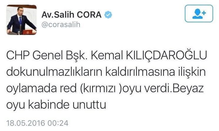 Salih Cora: Kemal Kılıçdaroğlu hayır oyu kullandı