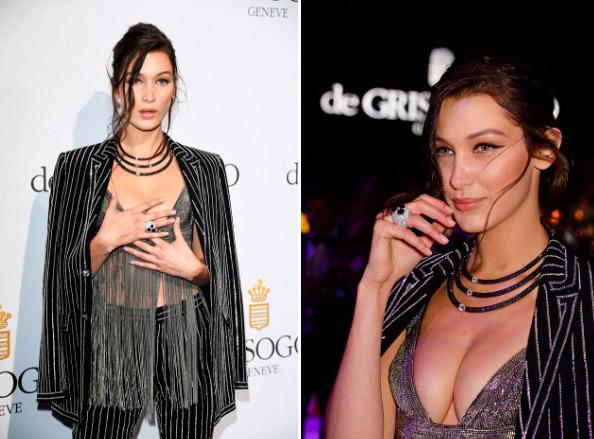 Bella Hadid dekoltesini elleriyle kapattı