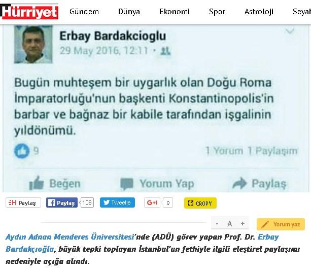 Hürriyet profesörün nefret suçuna eleştirel paylaşım dedi