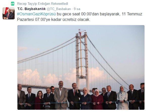 Cumhurbaşkanı Erdoğan'dan Osmangazi Köprüsü sürprizi