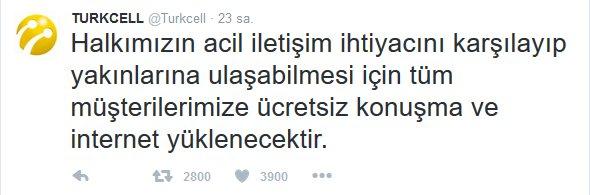 Turkcell ve Türk Telekom'dan acil iletişim desteği