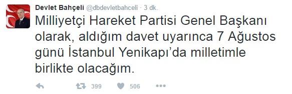 Devlet Bahçeli Yenikapı mitingine katılacak