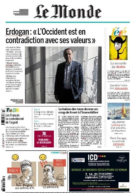 Cumhurbaşkanı Erdoğan Fransız Le Monde'a konuştu