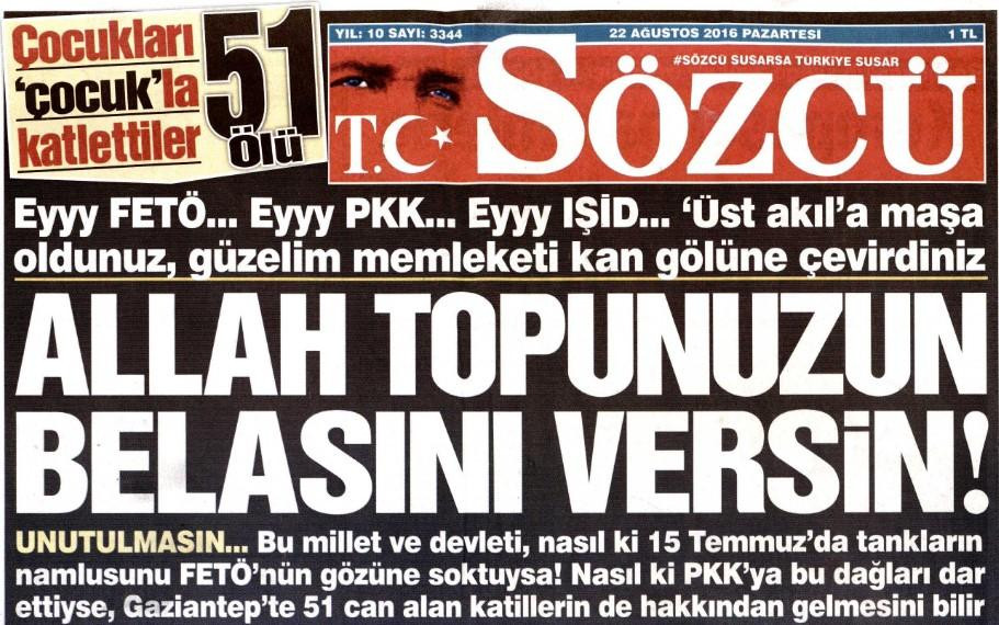 Sözcü'den beklenmeyecek manşet