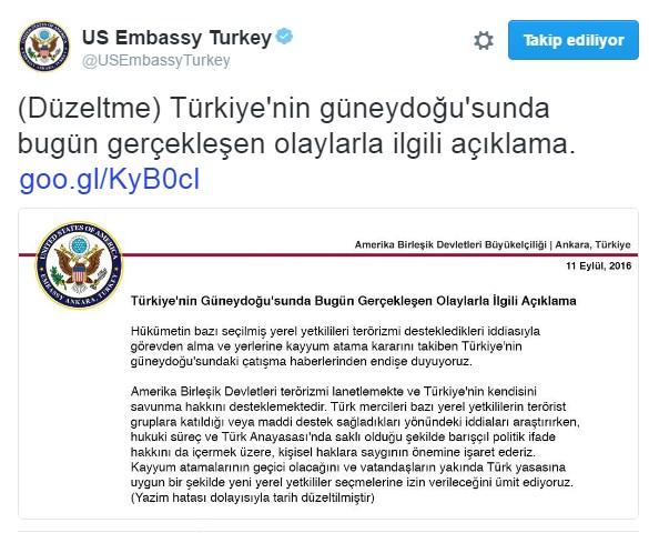 ABD Büyükelçiliği kayyum açıklamasını düzeltti