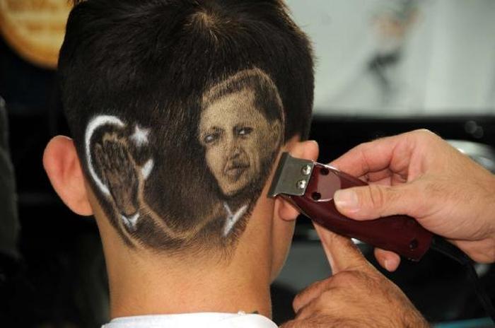 Erdoğan ve Ömer Halisdemir'in fotoğrafı saç modeli oldu