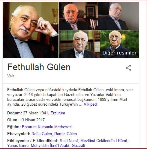 Google'da Fetullah'ın ölüm tarihi