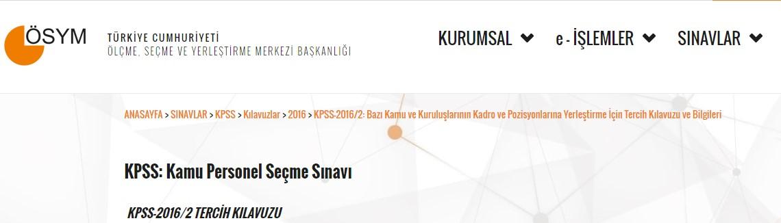 KPSS tercih kılavuzu 2016 - 'ÖSYM Sayfası'