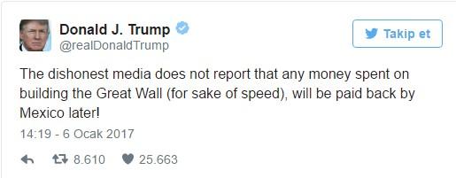 Trump: Sınıra örülecek duvarın parasını Meksika ödeyecek