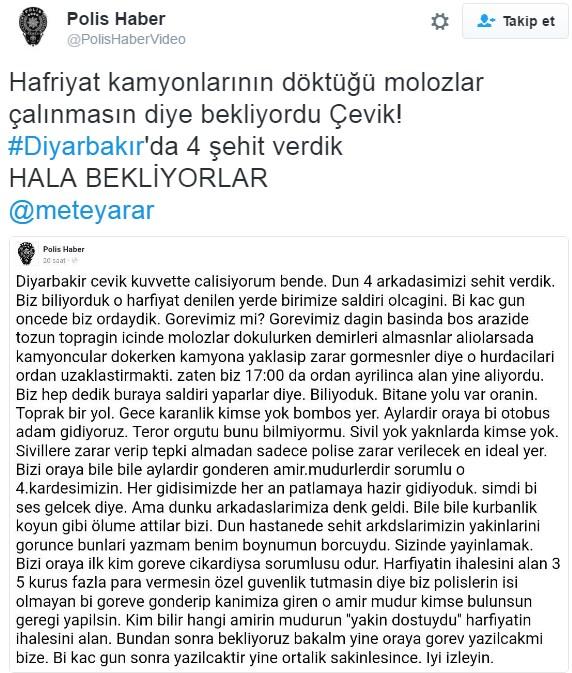 Sosyal medyada paylaşılan bir mesaj: Neden 4 şehit verdik