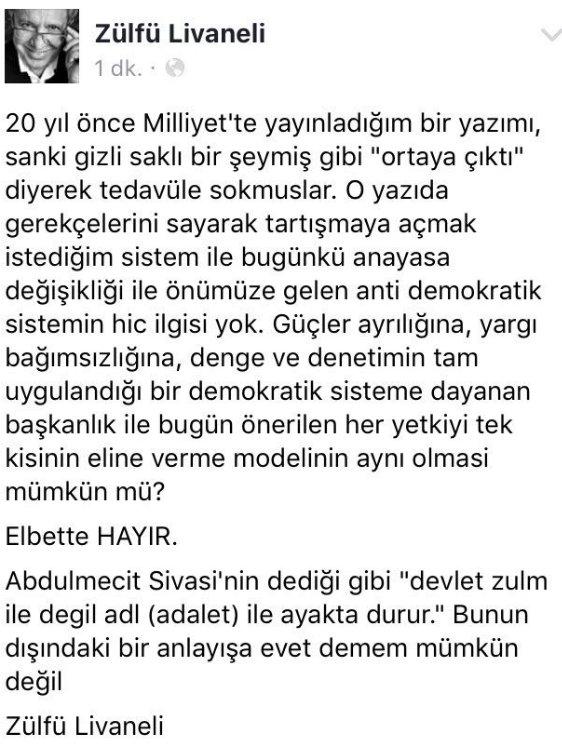 Livaneli'den başkanlığı öven yazısı hakkında açıklama