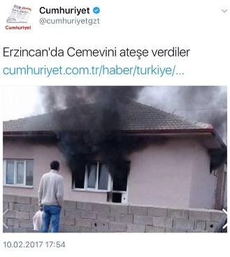 Cumhuriyet'ten çarpıtma: Cemevini yaktılar