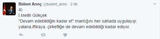 Bülent Arınç'tan Melih Gökçek'e cevap