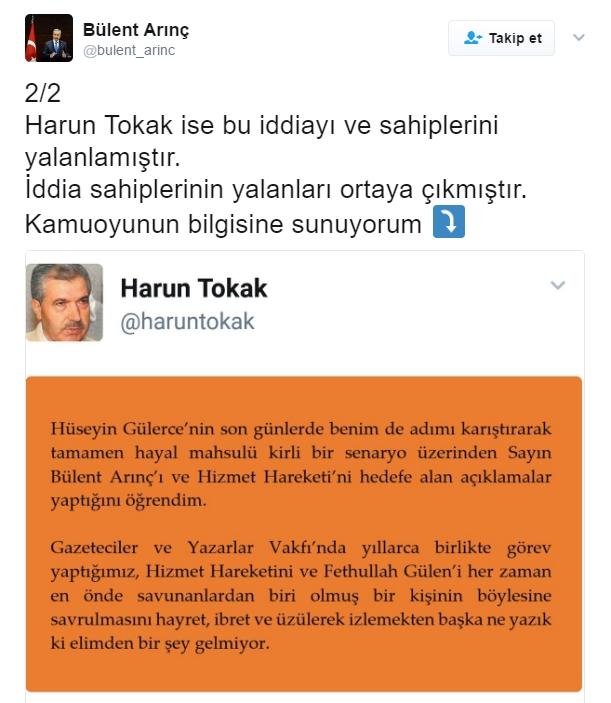 Bülent Arınç FETÖ'cü Tokak'ı şahit gösterdi