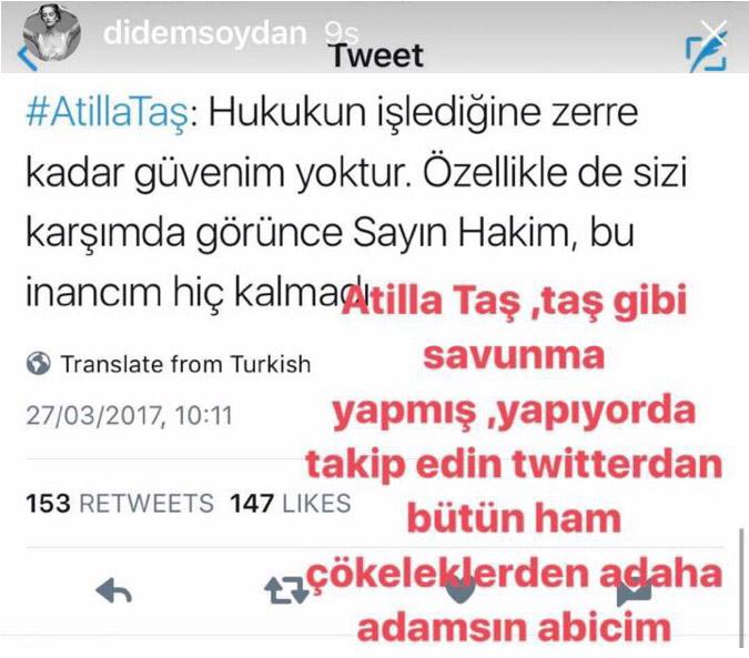 Didem Soydan FETÖ'cü Atilla Taş'a destek oldu