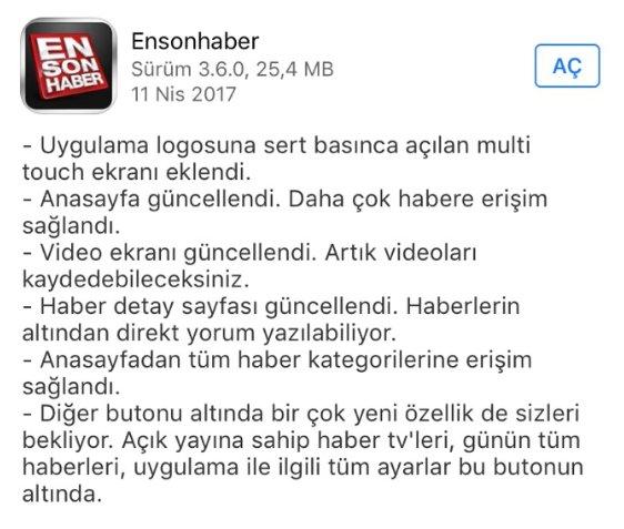 Ensonhaber iPhone uygulamasının indir paylaş özelliği