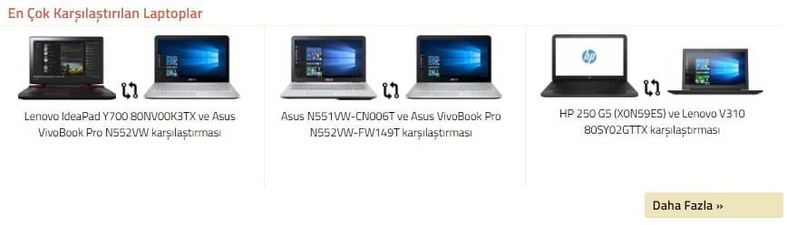 En çok karşılaştırılan laptoplar